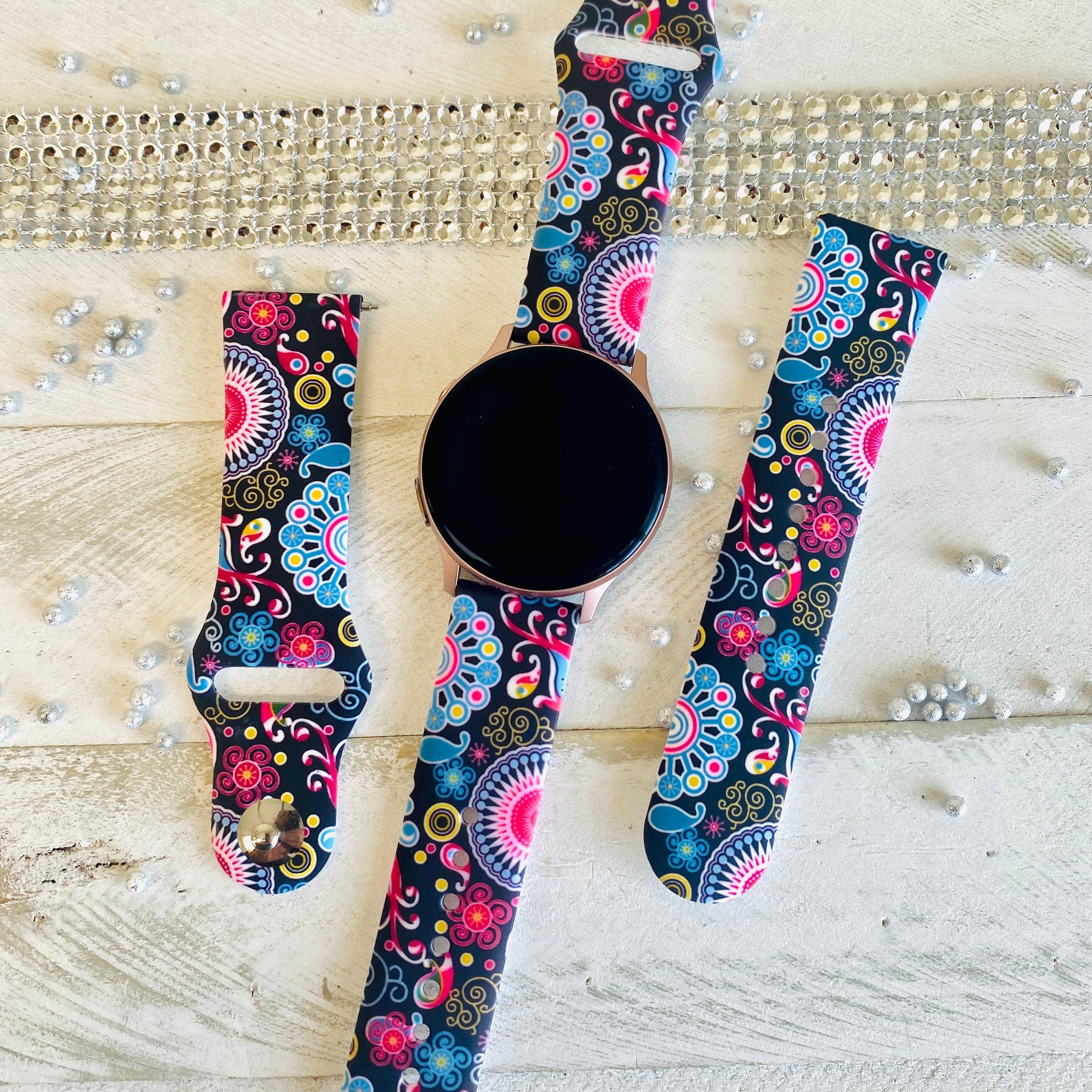Colorful Paisley Black Print Silicone Band For Samsung Watch - Fancy Bands 