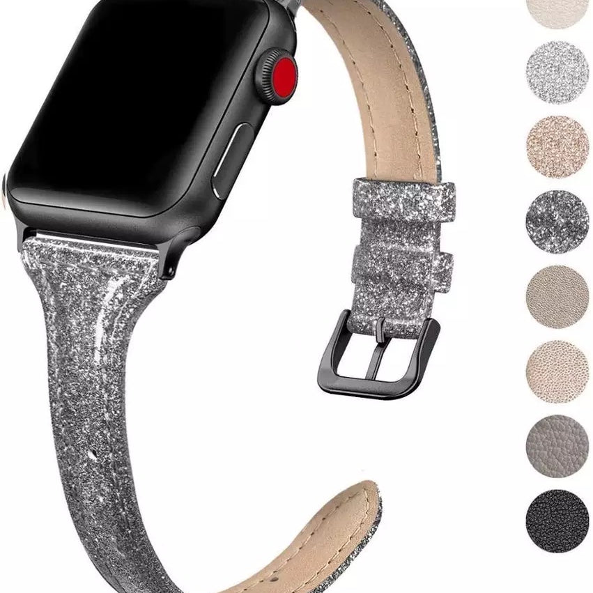 Sparkly Slim Leather Band For Apple Watch Multiple Colors Available