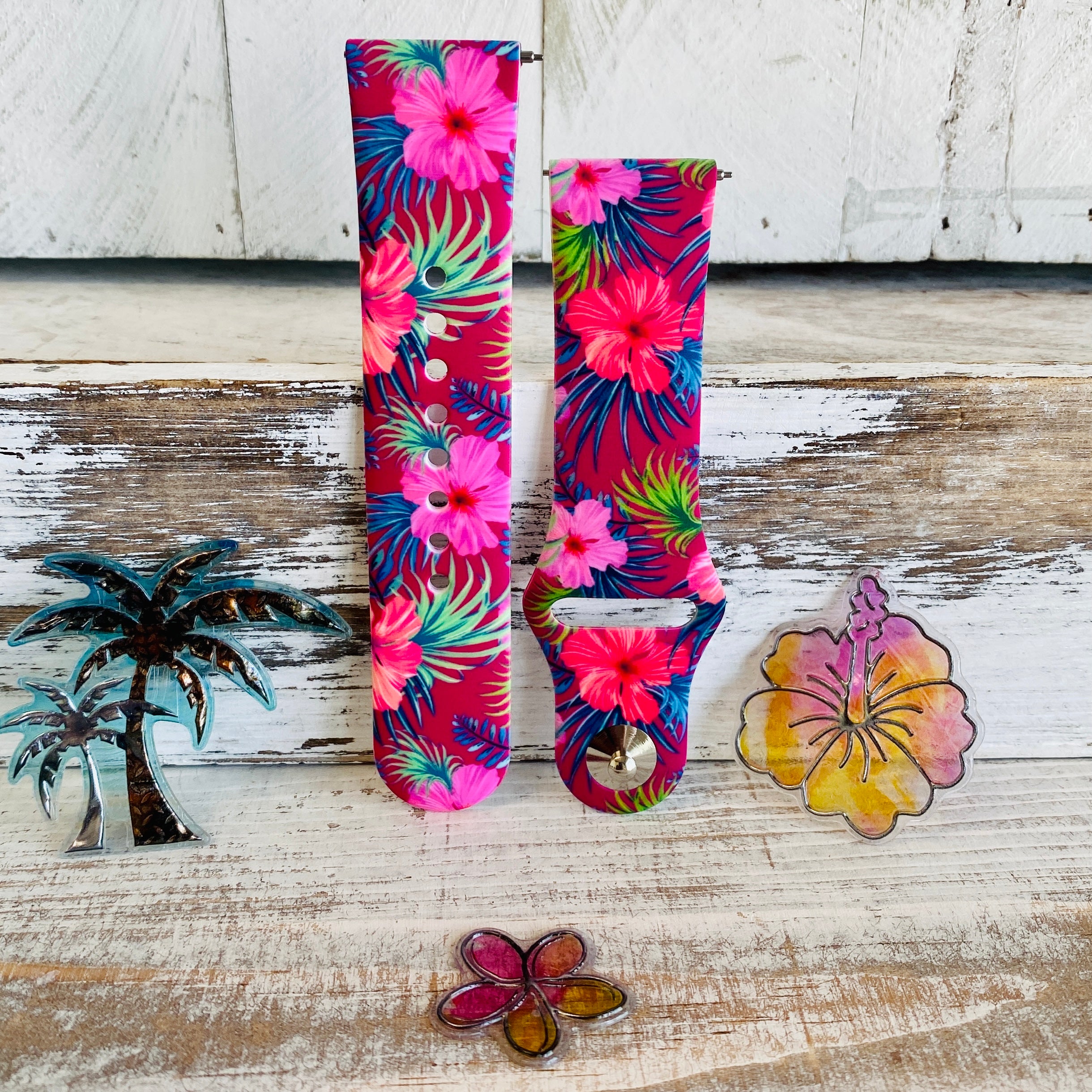 Hibiscus Print Silicone Band For Fitbit Versa 1/2 Multiple Colors Available