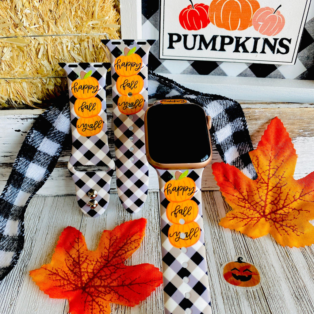 Black Plaid Happy Fall Y'all  Print Silicone Band For Apple Watch - Fancy Bands 