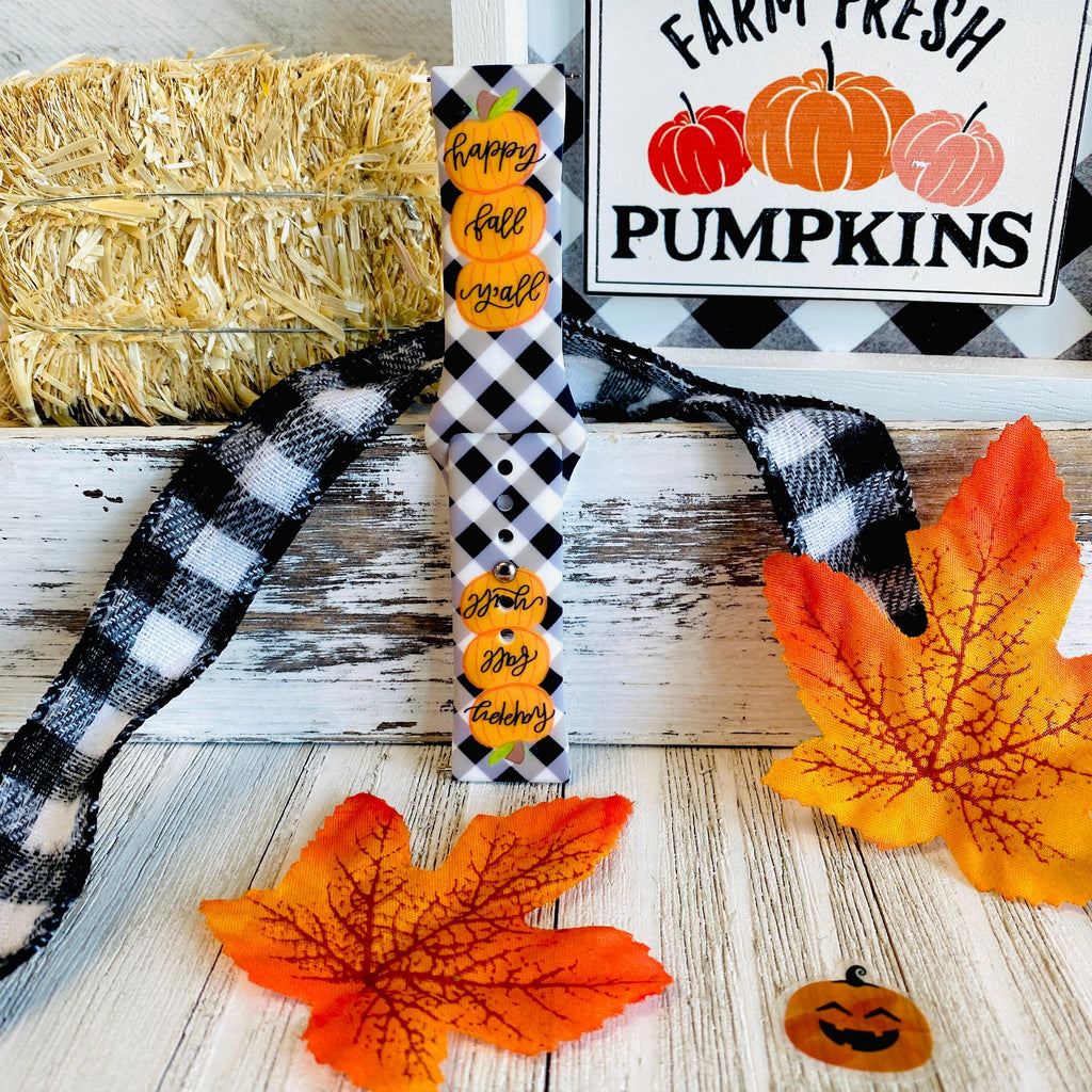 Black Plaid Happy Fall Y'all  Print Silicone Band For Fitbit Versa 1/2 - Fancy Bands 