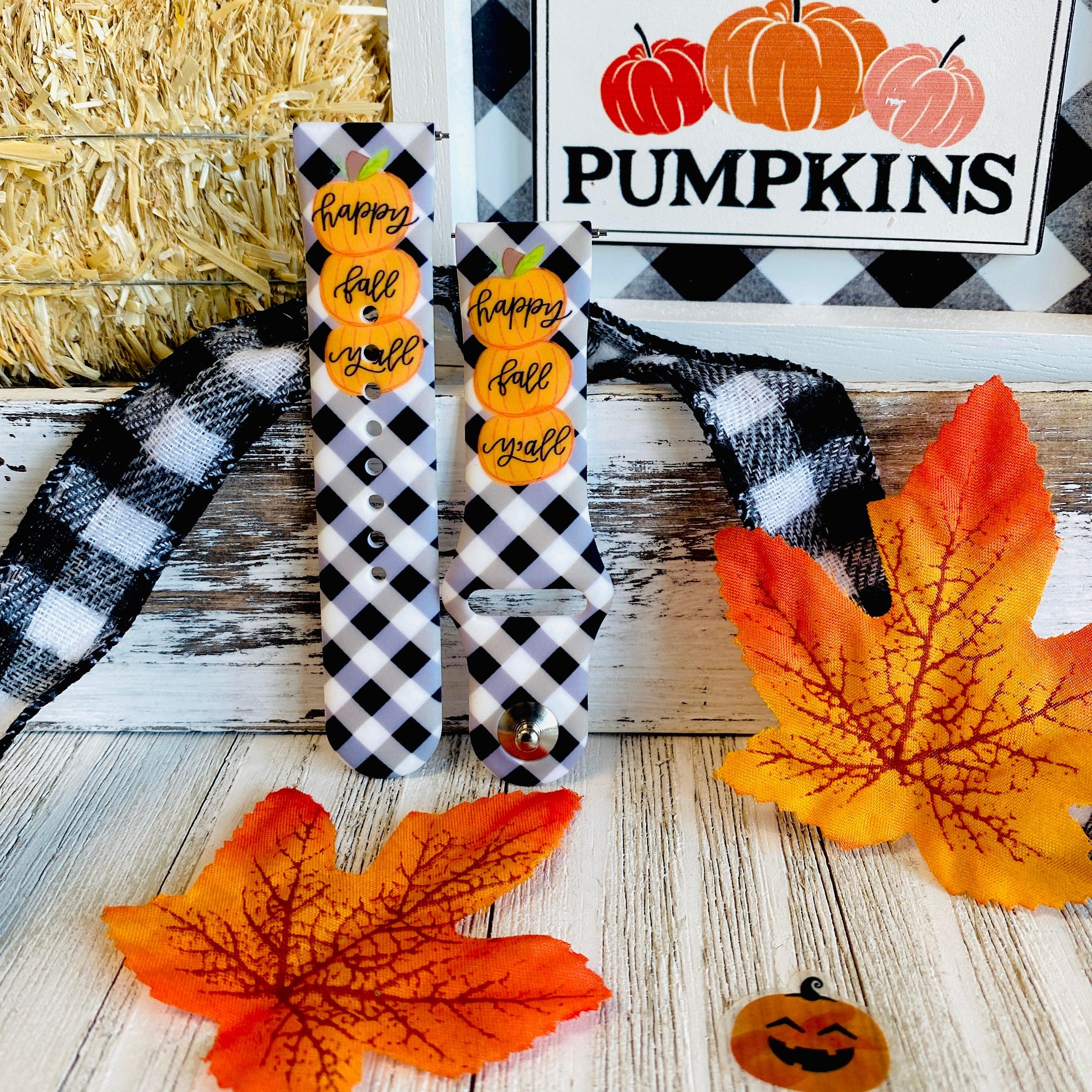 Black Plaid Happy Fall Y'all Print Silicone Band For Samsung Watch - Fancy Bands 