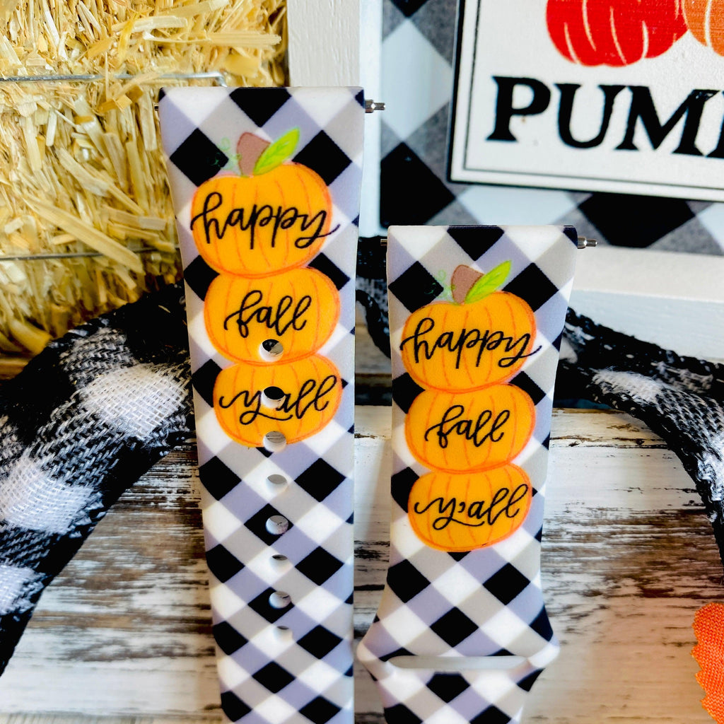 Black Plaid Happy Fall Y'all Print Silicone Band For Samsung Watch - Fancy Bands 