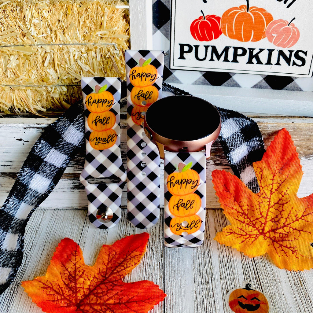 Black Plaid Happy Fall Y'all Print Silicone Band For Samsung Watch - Fancy Bands 