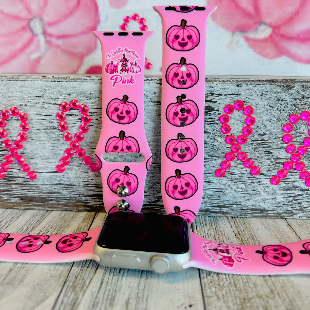 Pink Pumpkin Print Apple Watch band — Breast Cancer Awareness fundraiser