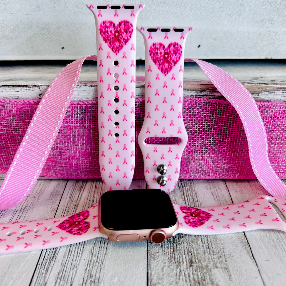 Hope & Love Print pink Apple Watch band — Breast Cancer Awareness fundraiser