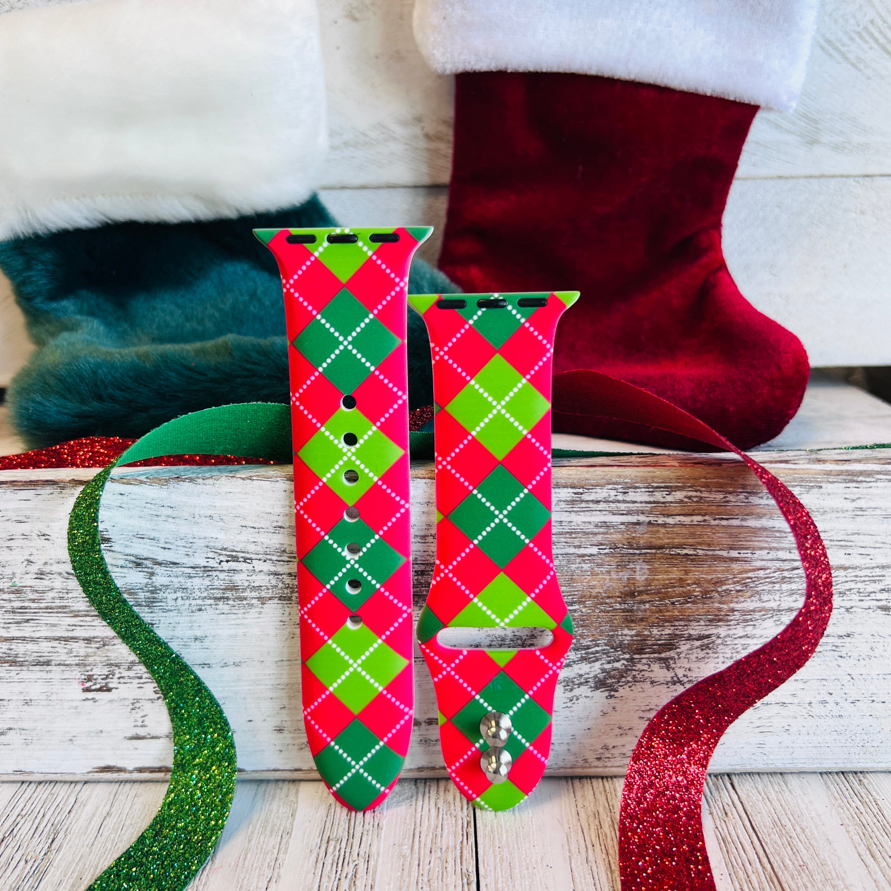 Holiday Argyle Print Silicone Band For Apple Watch Two Colors Available