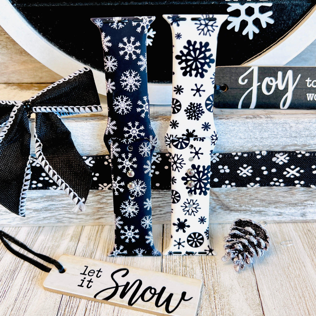 Black & White Snowflake Print Silicone Band For Apple Watch Two Colors Available - Fancy Bands 