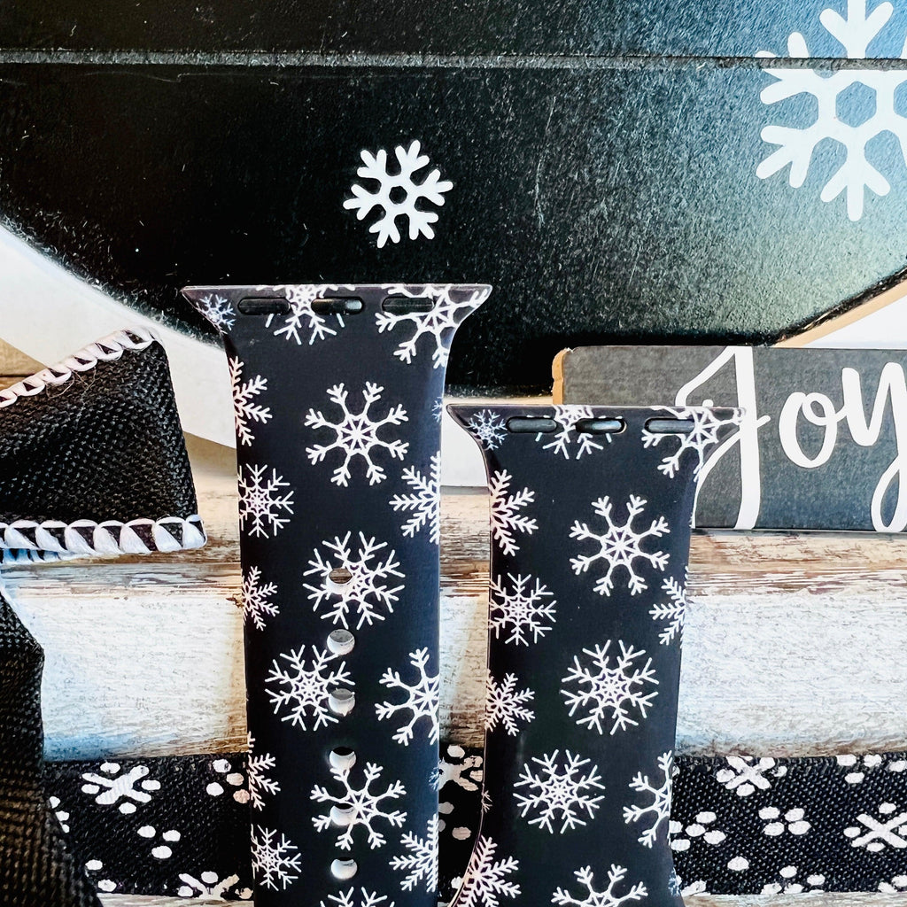Black & White Snowflake Print Silicone Band For Apple Watch Two Colors Available - Fancy Bands 