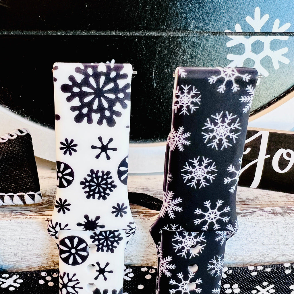 Black & White Snowflake Print Silicone Band For Samsung Watch Two Colors Available - Fancy Bands 