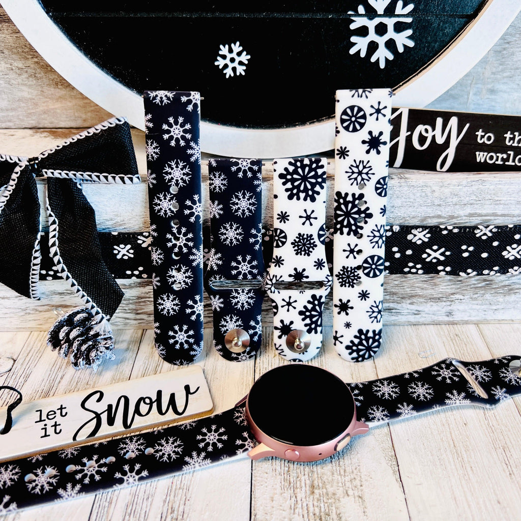 Black & White Snowflake Print Silicone Band For Samsung Watch Two Colors Available - Fancy Bands 
