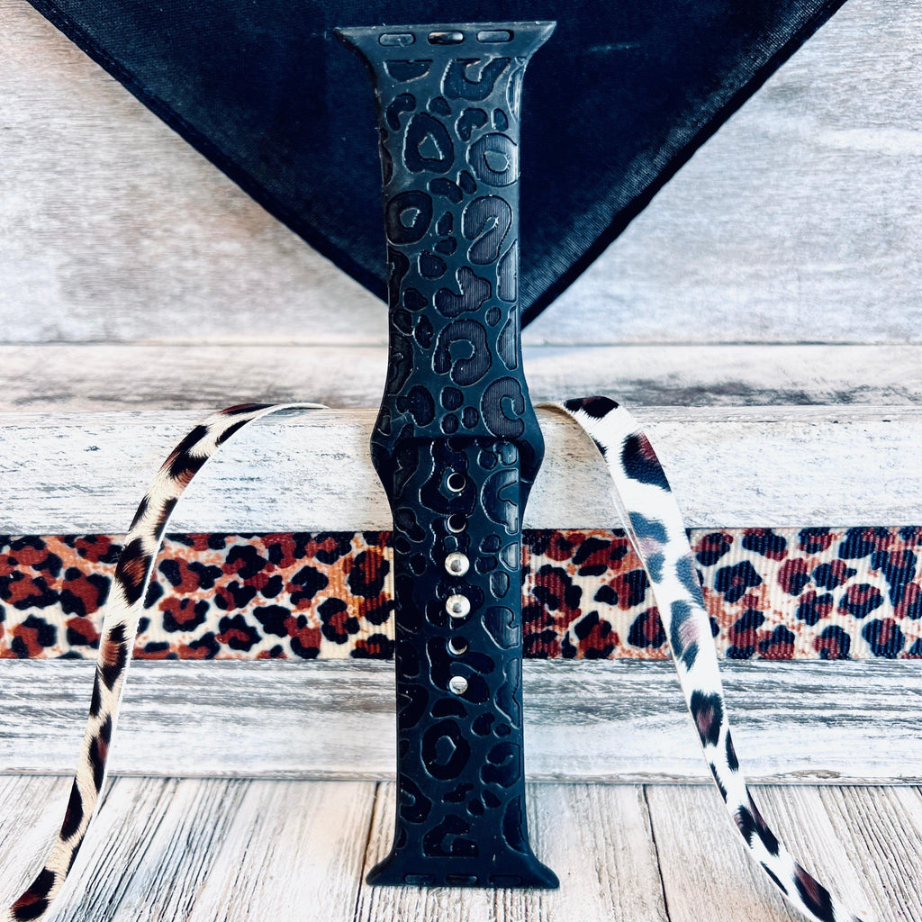 Engraved Black Leopard Print Silicone Band For Apple Watch - Fancy Bands 