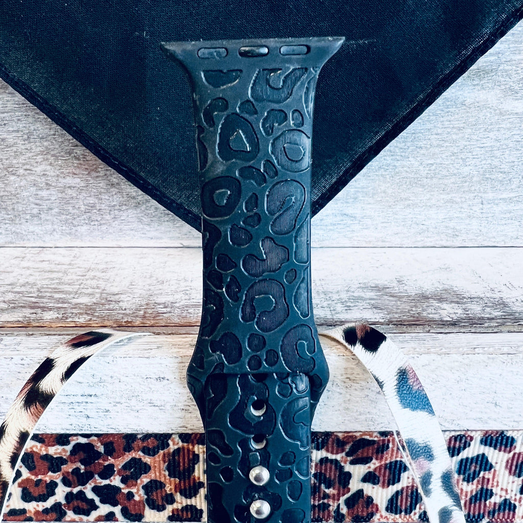 Engraved Black Leopard Print Silicone Band For Apple Watch - Fancy Bands 