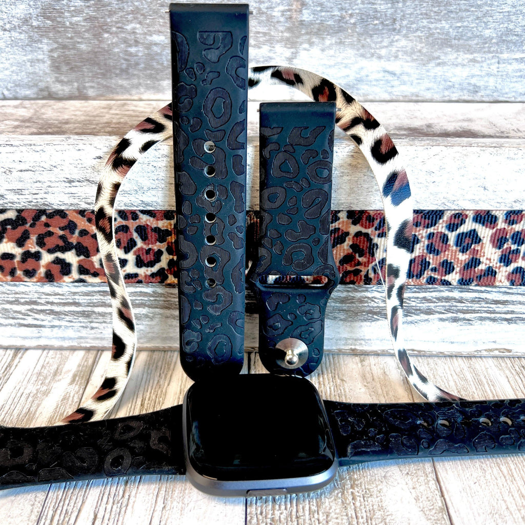 Engraved Black Leopard Print Silicone Band For Fitbit Versa 1/2 - Fancy Bands 