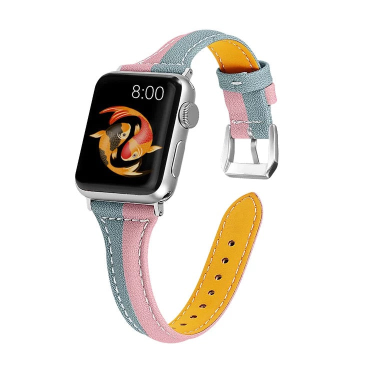 Two Tone Stitched Slim Leather Band For Apple Watch Multiple Colors Available