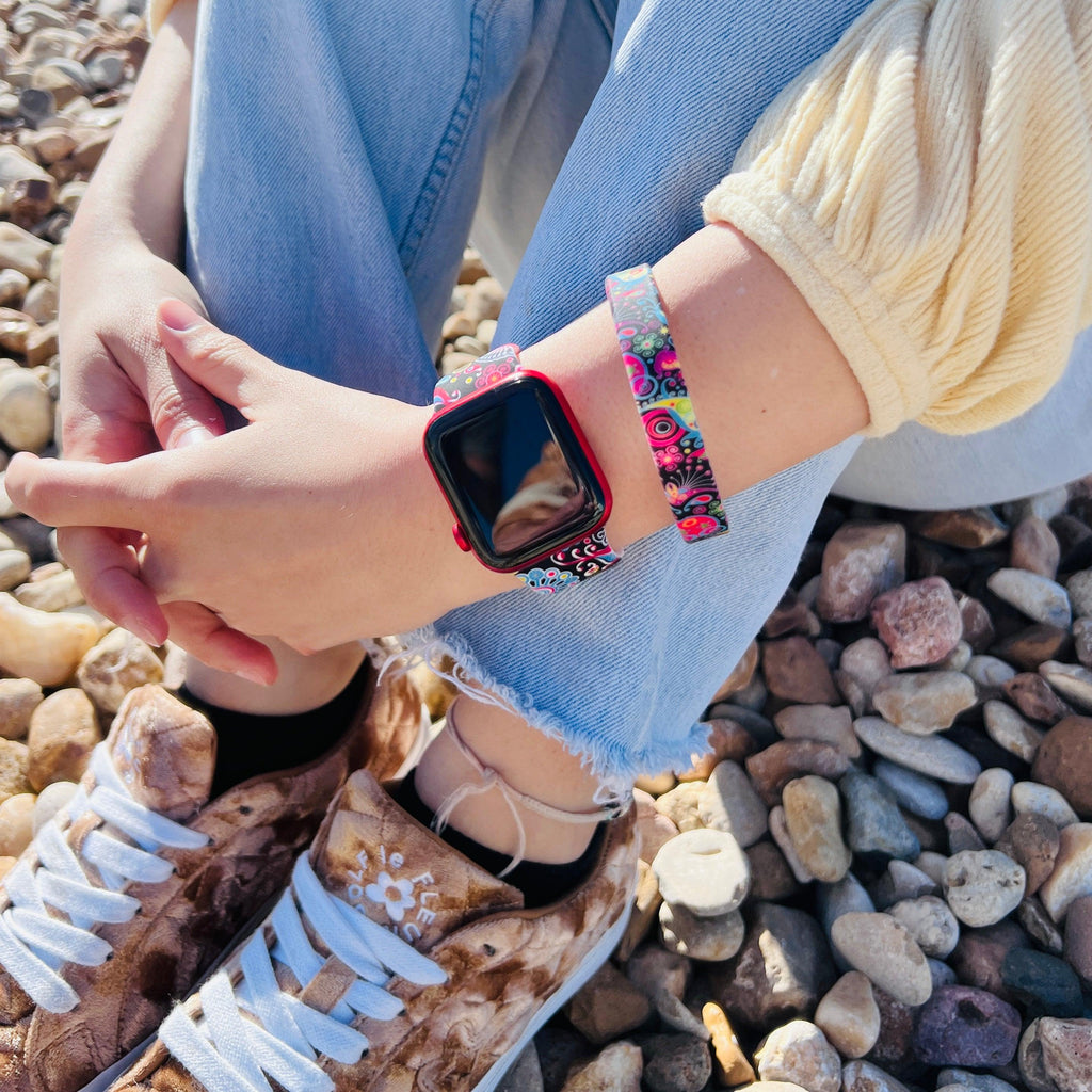 Colorful Black Paisley Silicone Bracelet Stack - Fancy Bands 