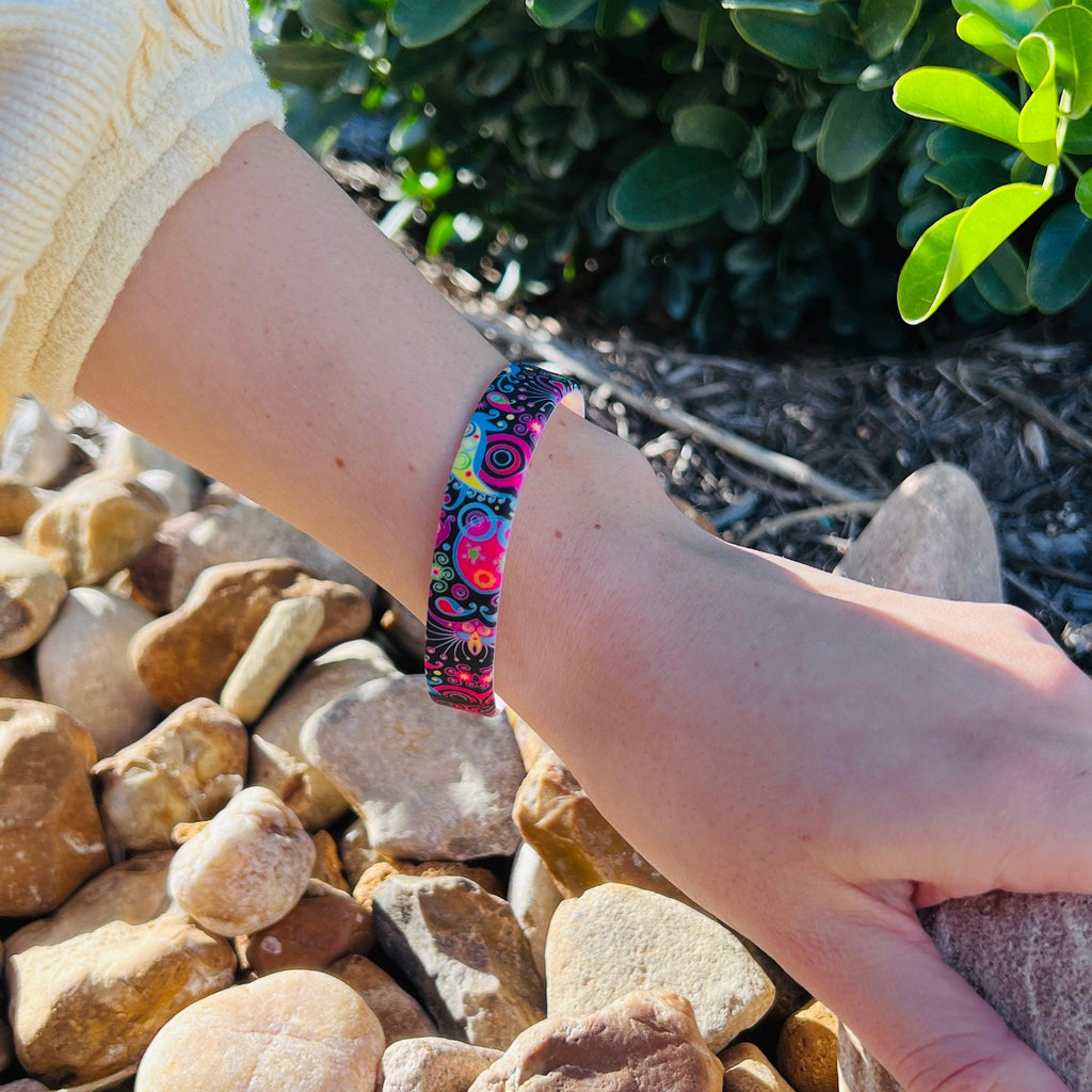 Colorful Black Paisley Silicone Bracelet Stack - Fancy Bands 