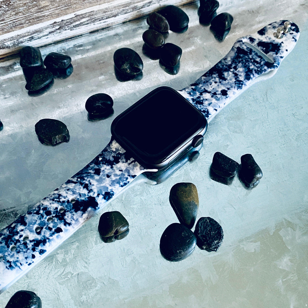 Black Granite Print Silicone Band For Apple Watch - Fancy Bands 