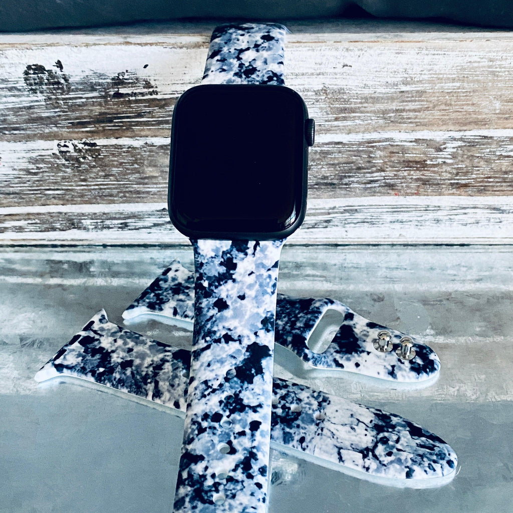 Black Granite Print Silicone Band For Apple Watch - Fancy Bands 