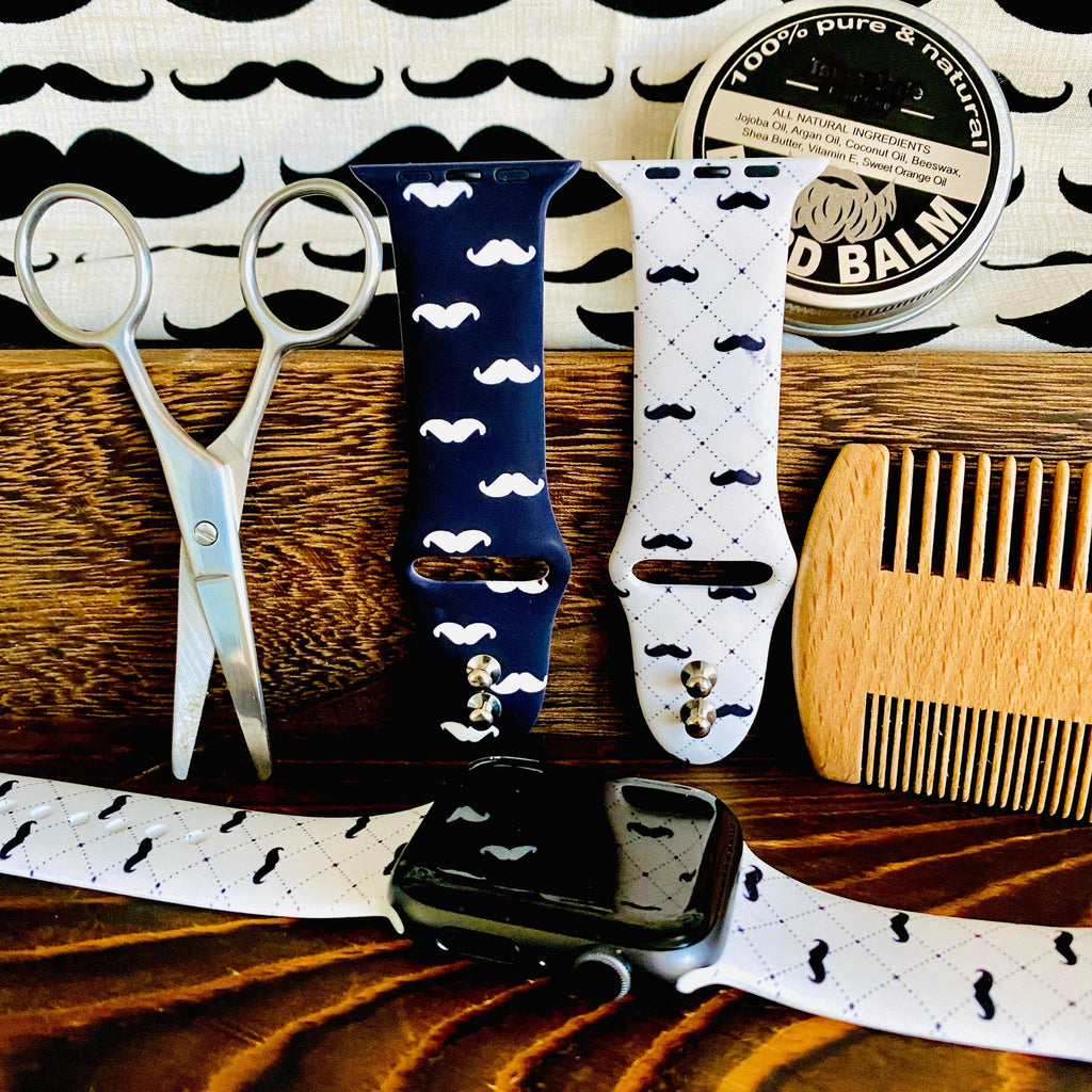 Dapper Mustache Print Silicone Band For Apple Watch Two Colors Available - Fancy Bands 