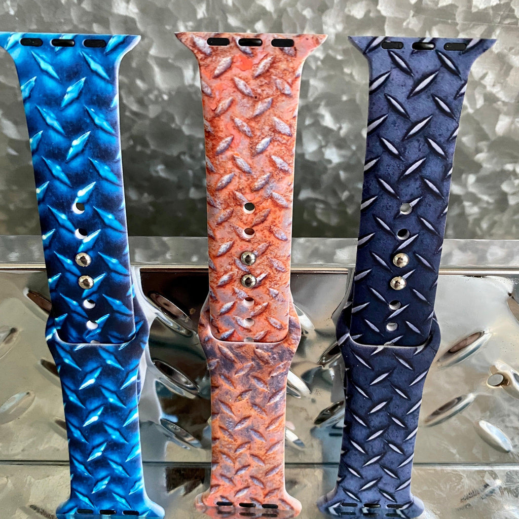 Diamond Plated Steel Print Silicone Band For Apple Watch Multiple Colors Available - Fancy Bands 