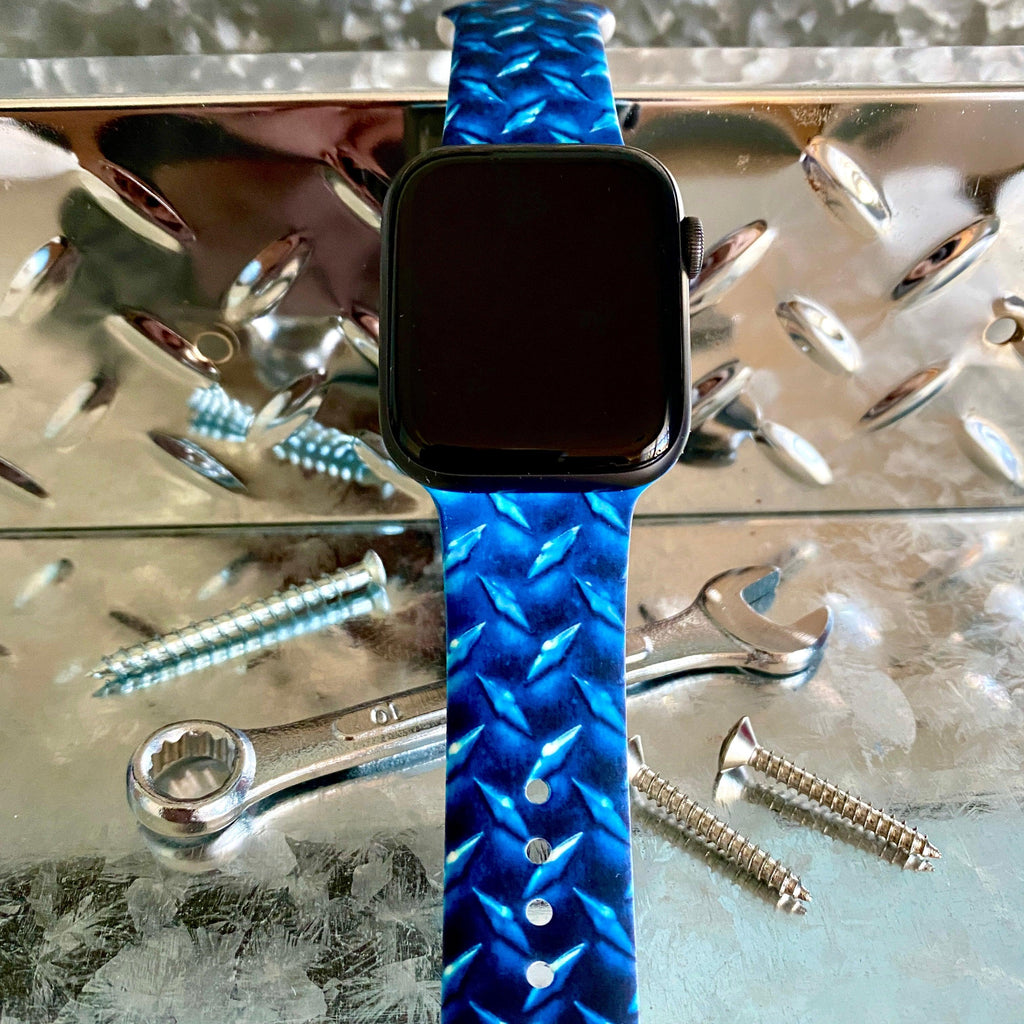 Diamond Plated Steel Print Silicone Band For Apple Watch Multiple Colors Available - Fancy Bands 