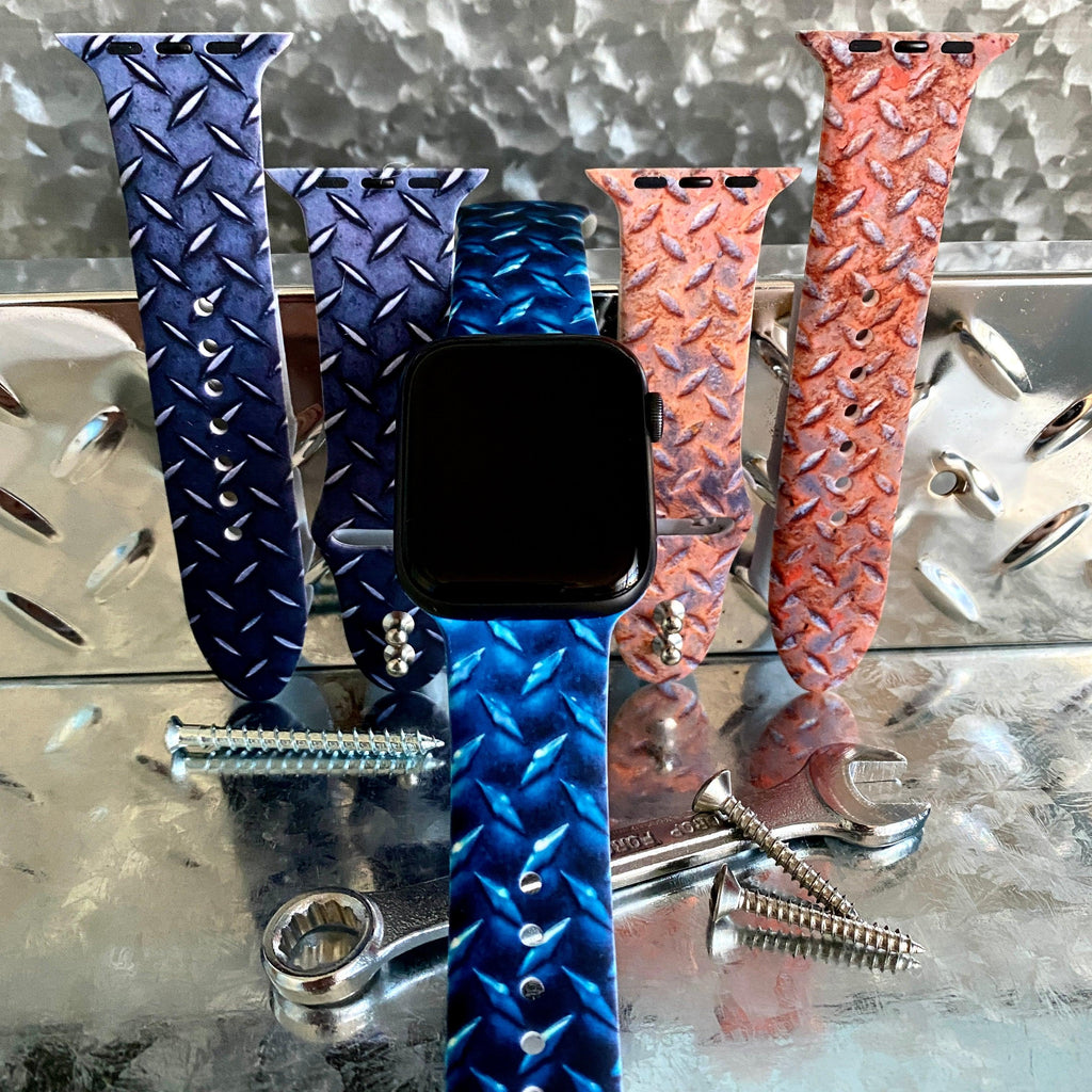 Diamond Plated Steel Print Silicone Band For Apple Watch Multiple Colors Available - Fancy Bands 