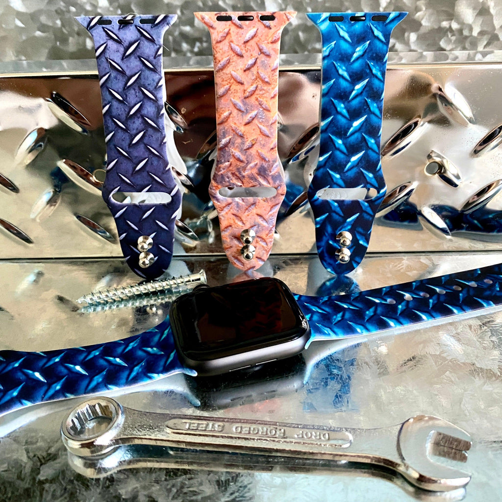 Diamond Plated Steel Print Silicone Band For Apple Watch Multiple Colors Available - Fancy Bands 