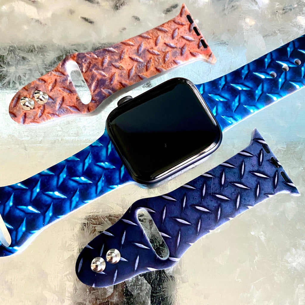 Diamond Plated Steel Print Silicone Band For Apple Watch Multiple Colors Available - Fancy Bands 