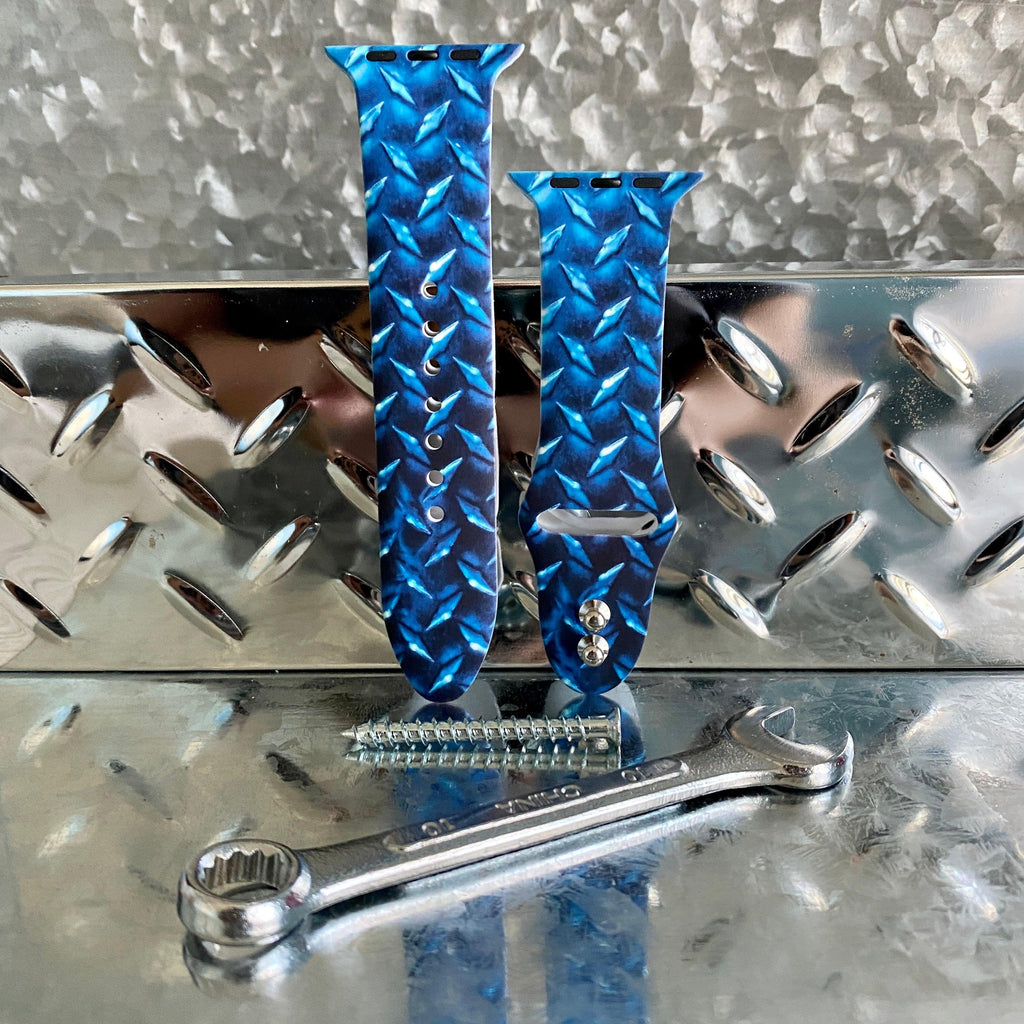 Diamond Plated Steel Print Silicone Band For Apple Watch Multiple Colors Available - Fancy Bands 