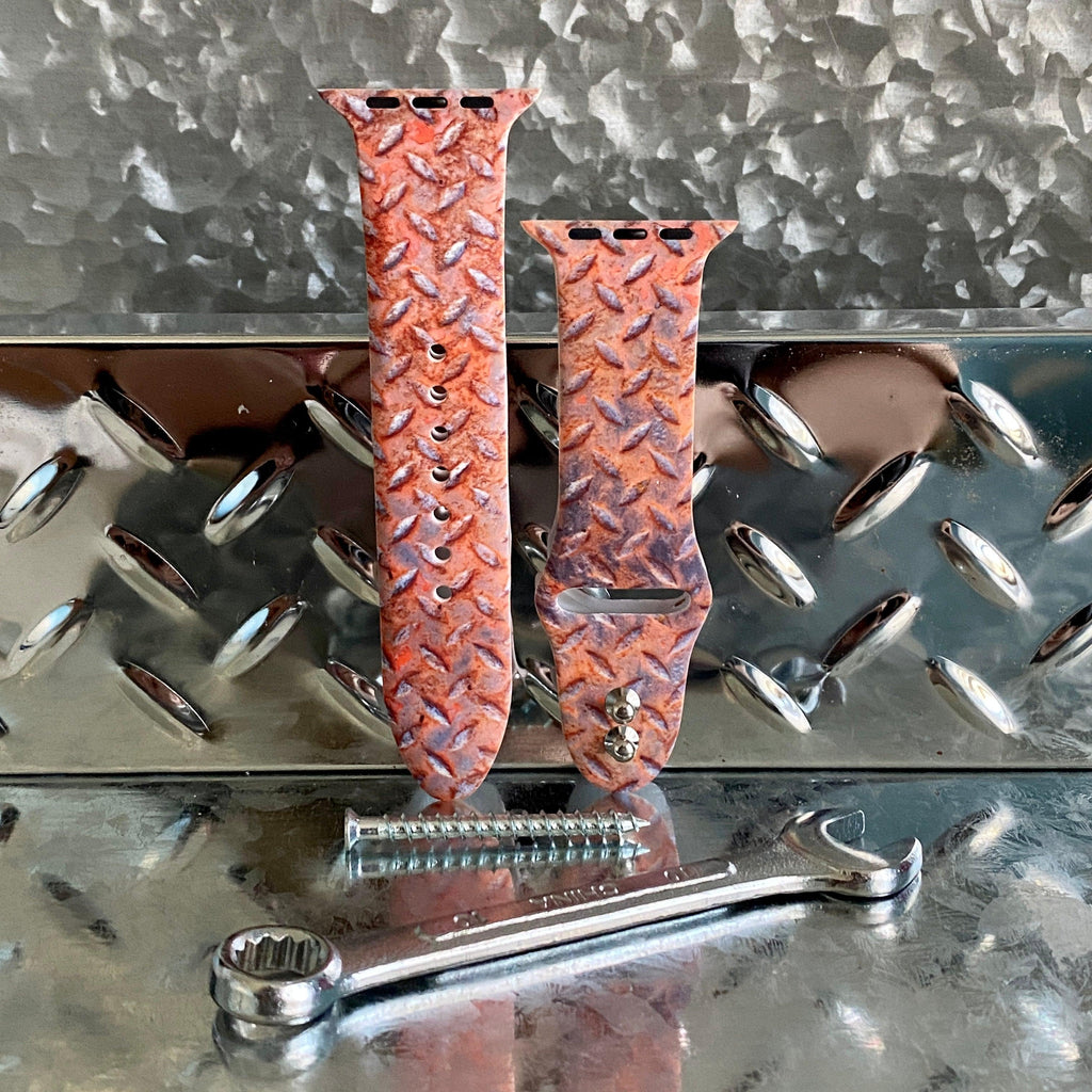 Diamond Plated Steel Print Silicone Band For Apple Watch Multiple Colors Available - Fancy Bands 