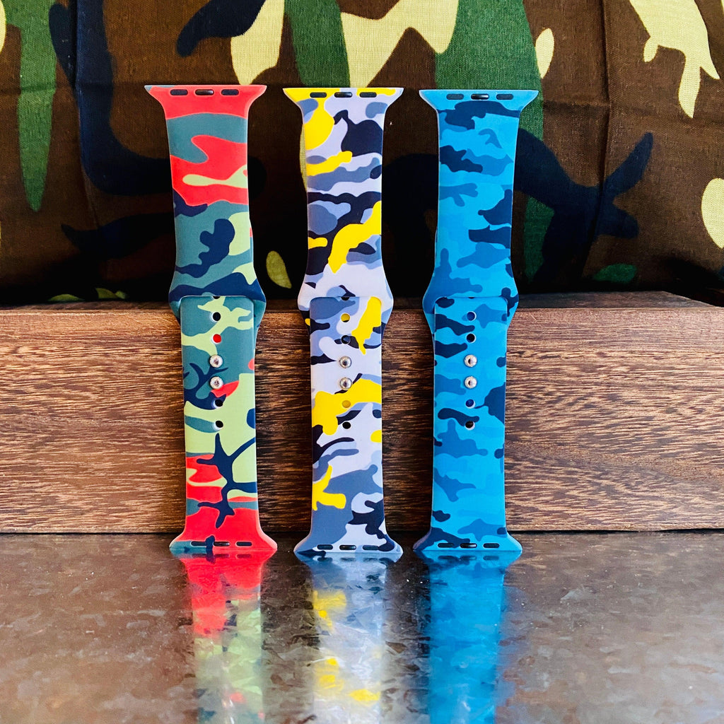 Camo Print Silicone Band For Apple Watch Multiple Colors Available - Fancy Bands 