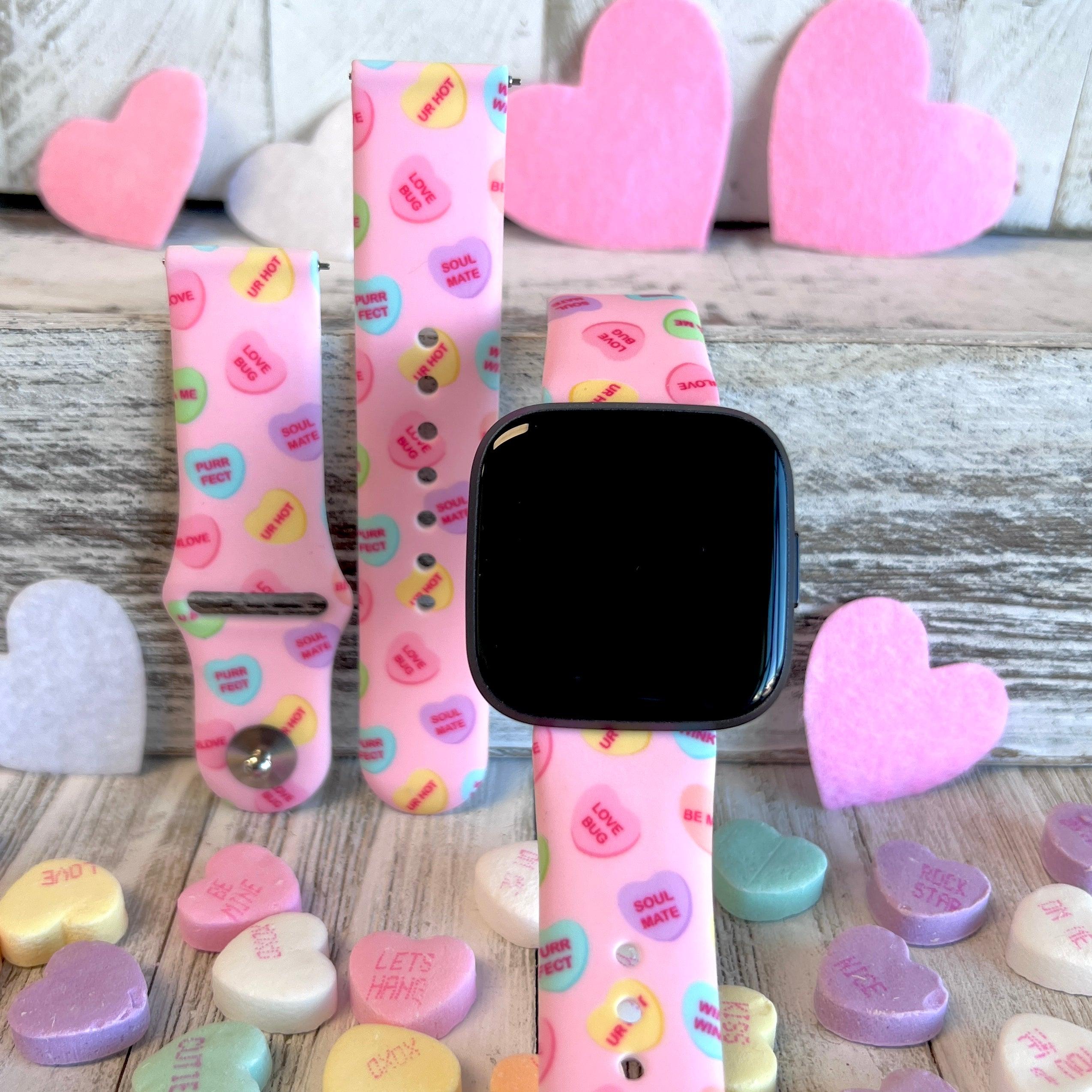 Conversation Hearts Print Silicone Band For Fitbit Versa 1/2 - Fancy Bands 