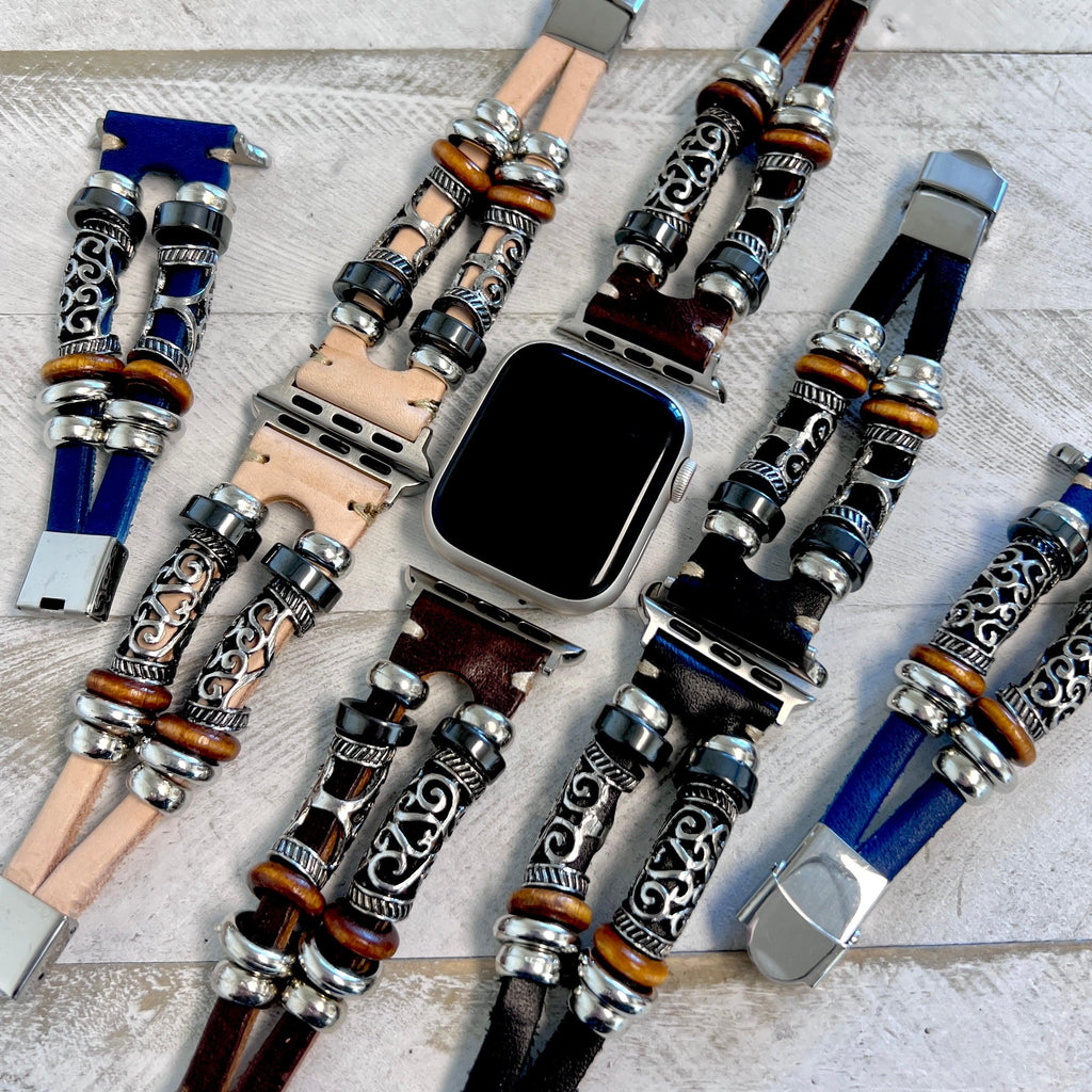 Boho-Leather Steel Bracelet Band For Apple Watch Multiple Colors Available - Fancy Bands 