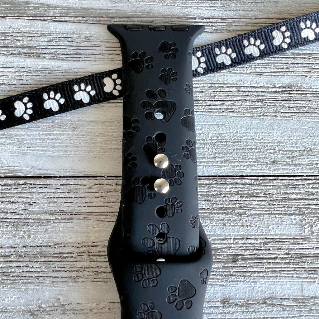 Engraved Black Paw Print Silicone Band For Apple Watch - Fancy Bands 