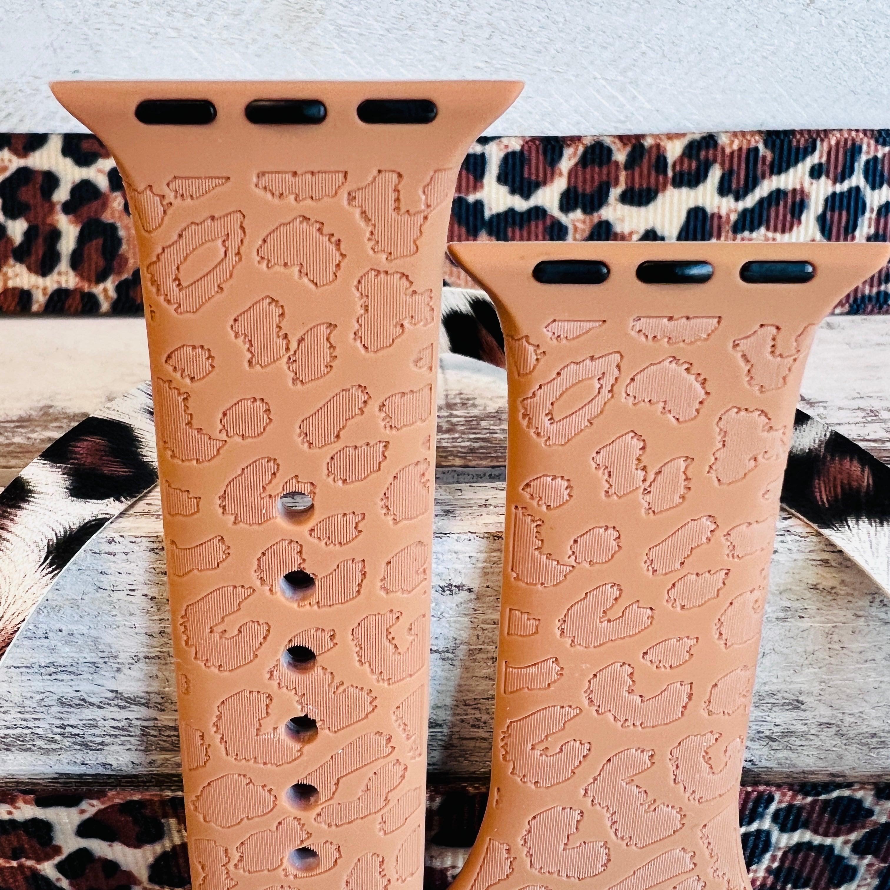 Engraved Brown Leopard Print Silicone Band For Apple Watch - Fancy Bands 