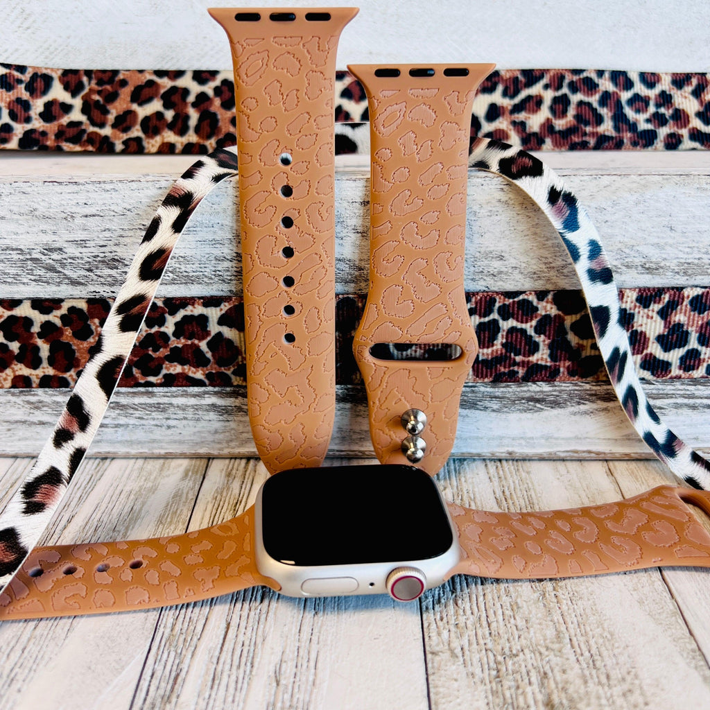 Engraved Brown Leopard Print Silicone Band For Apple Watch - Fancy Bands 