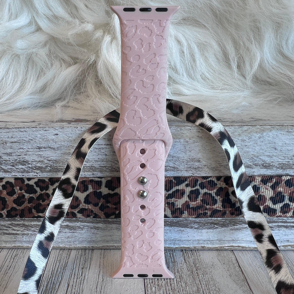 Engraved Pink Sand Leopard Print Silicone Band For Apple Watch - Fancy Bands 