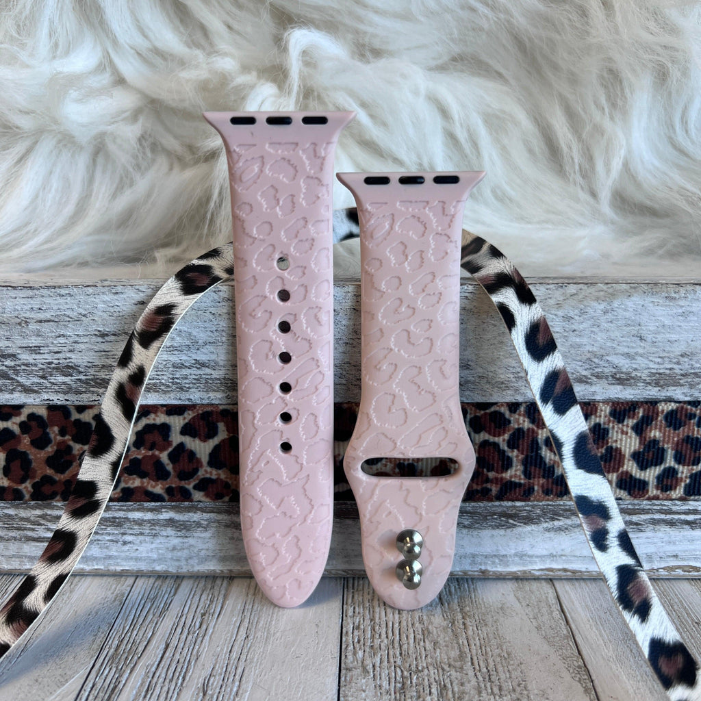 Engraved Pink Sand Leopard Print Silicone Band For Apple Watch - Fancy Bands 