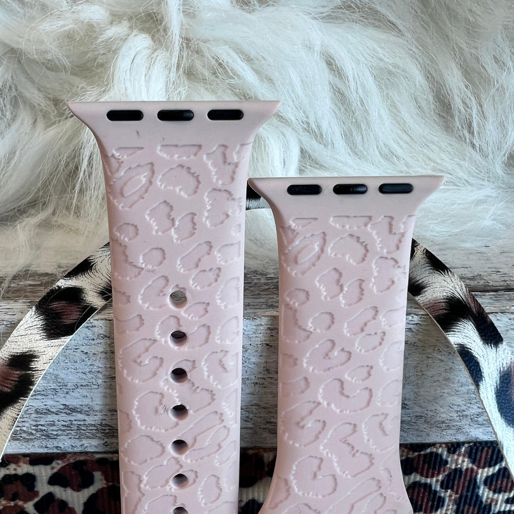 Engraved Pink Sand Leopard Print Silicone Band For Apple Watch - Fancy Bands 