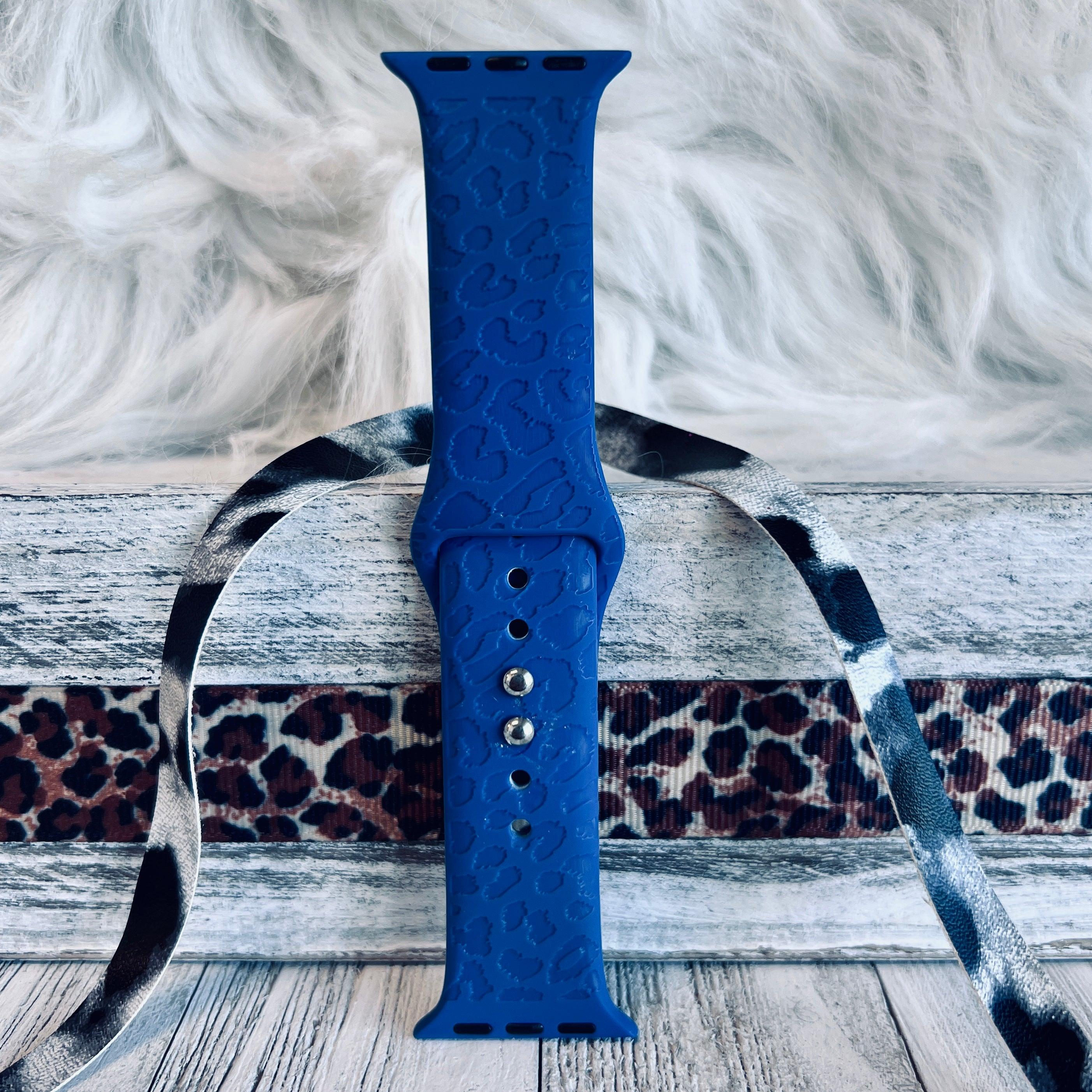 Engraved Blue Leopard Print Silicone Band For Apple Watch - Fancy Bands 