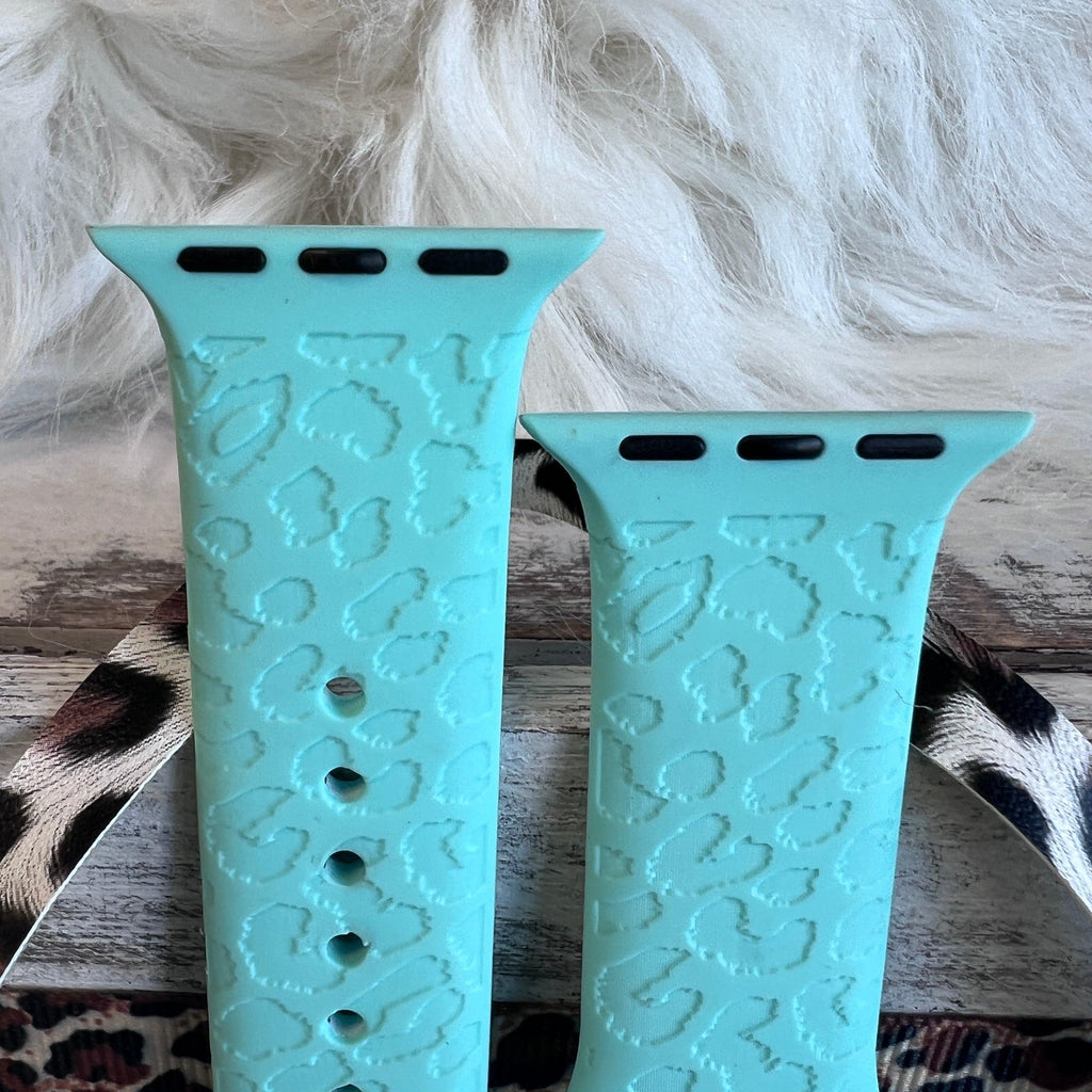 Engraved Mint Green Leopard Print Silicone Band For Apple Watch - Fancy Bands 