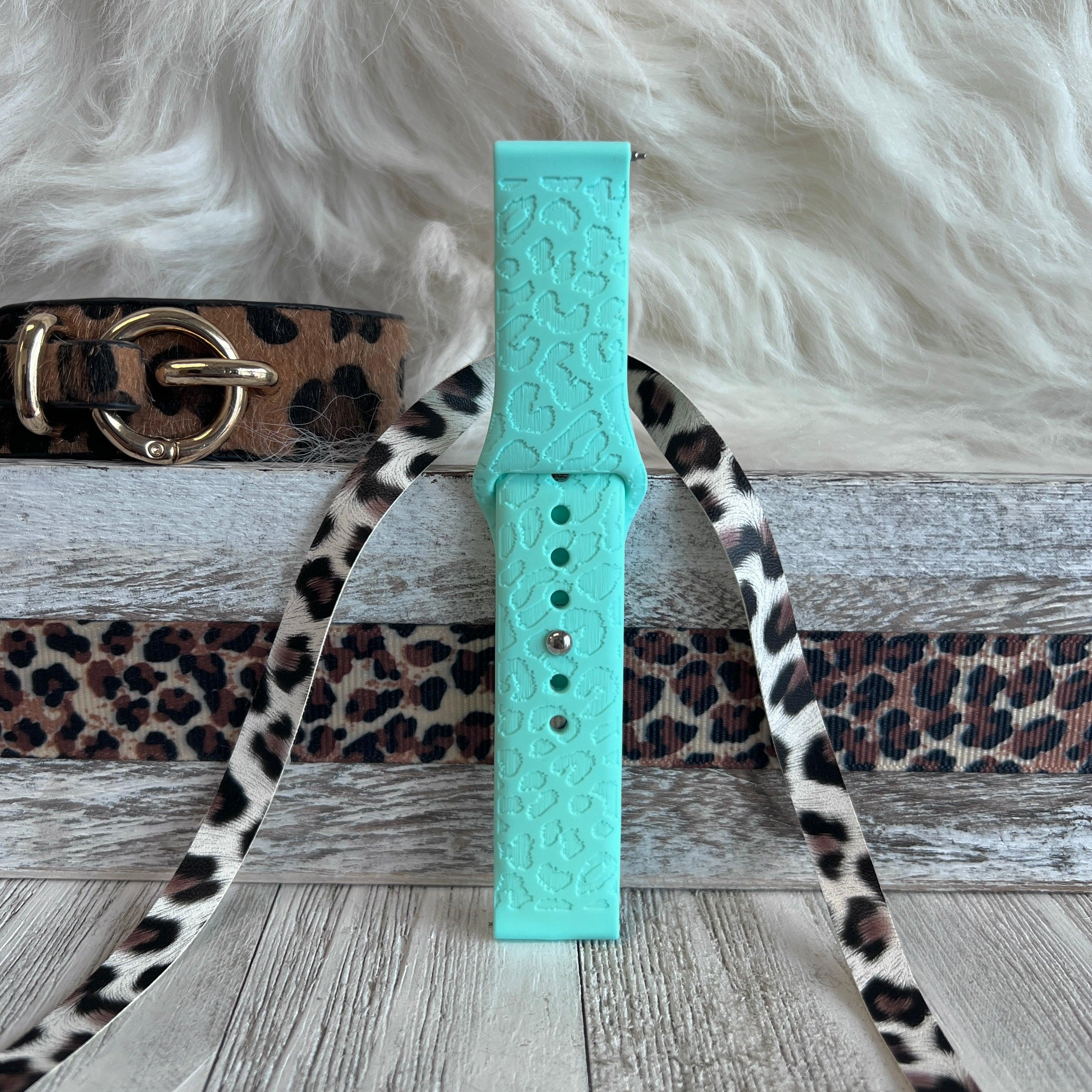 Engraved Mint Green Leopard Print Silicone Band For Samsung Watch - Fancy Bands 