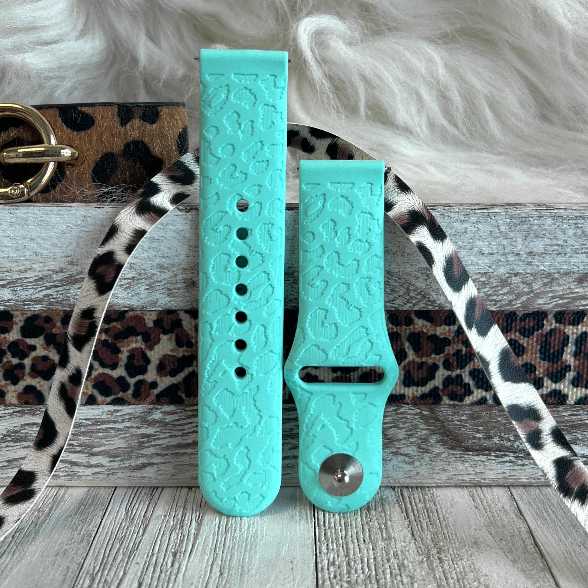 Engraved Mint Green Leopard Print Silicone Band For Samsung Watch - Fancy Bands 