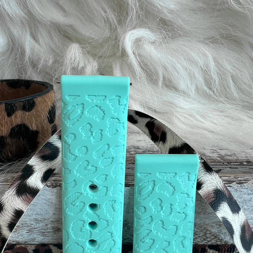 Engraved Mint Green Leopard Print Silicone Band For Samsung Watch - Fancy Bands 