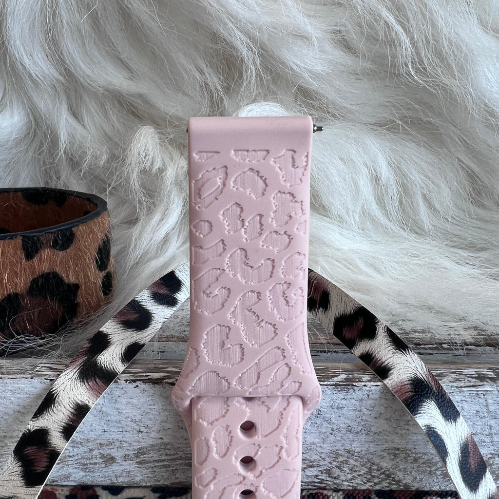 Engraved Pink Sand Leopard Print Silicone Band For Samsung Watch - Fancy Bands 