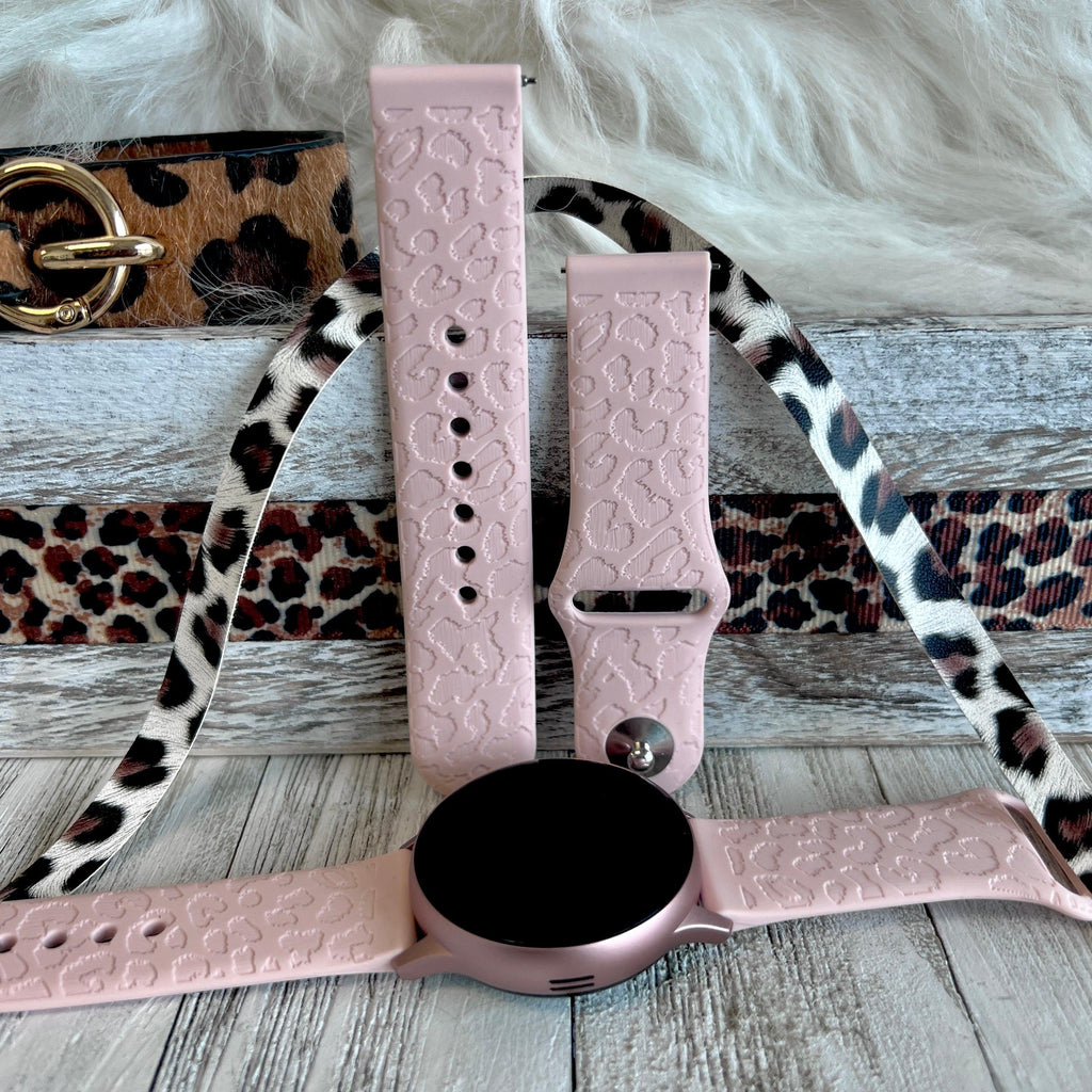 Engraved Pink Sand Leopard Print Silicone Band For Samsung Watch - Fancy Bands 