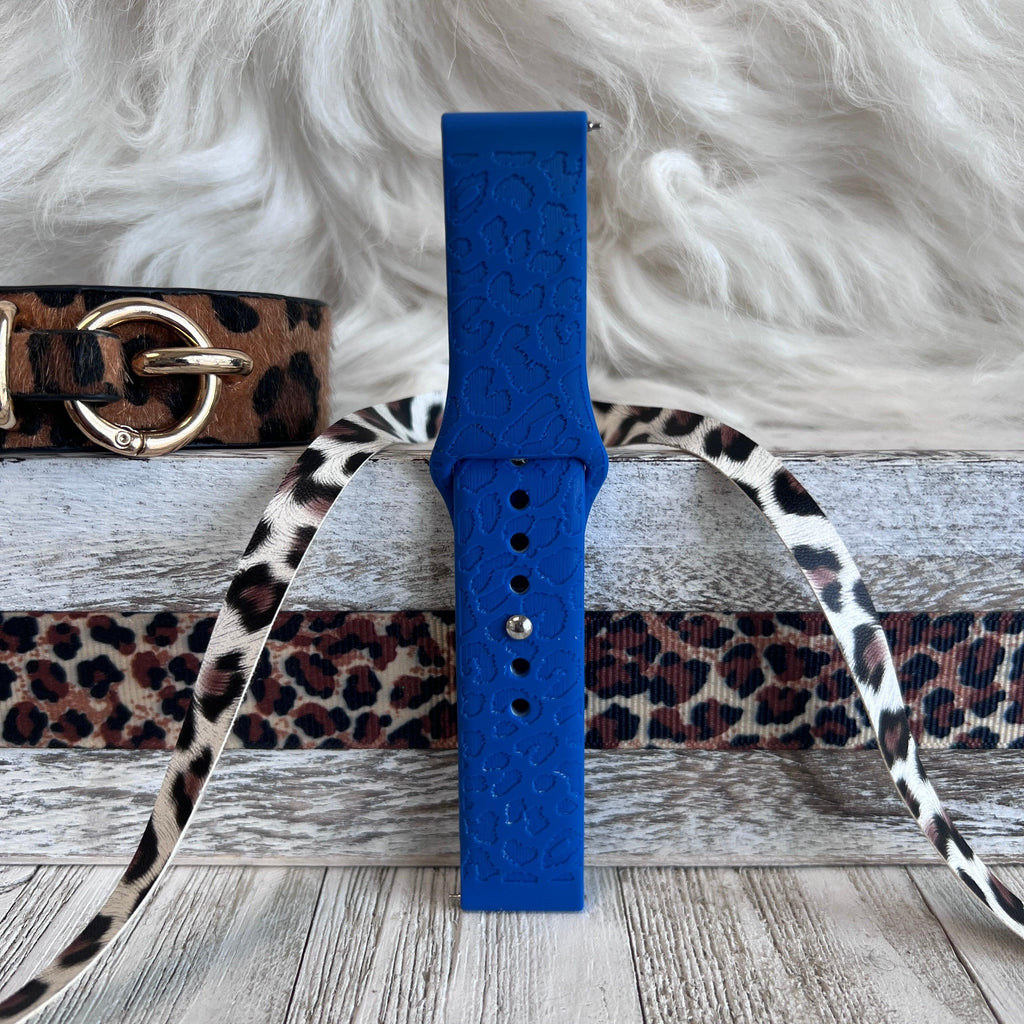 Engraved Blue Leopard Print Silicone Band For Samsung Watch - Fancy Bands 