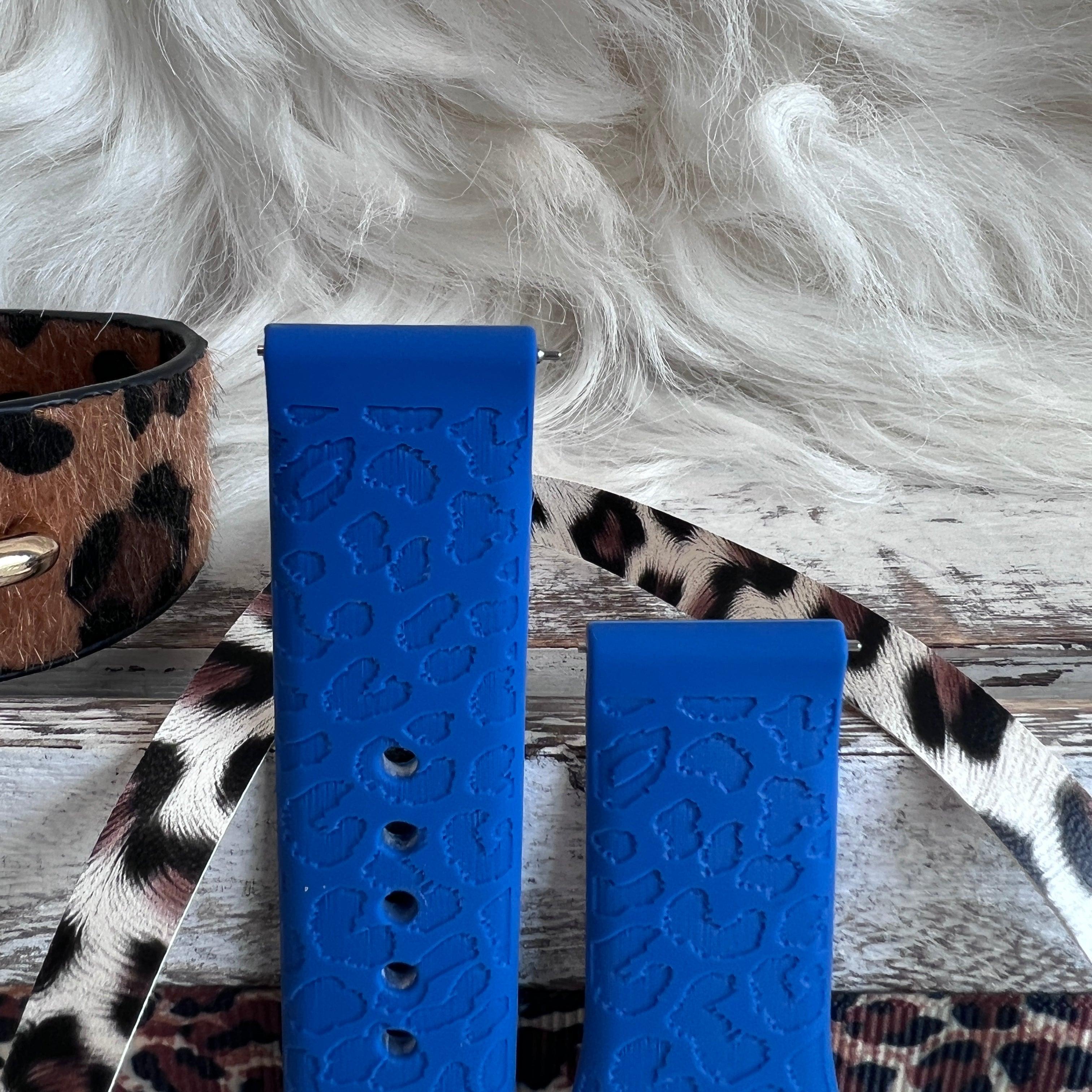 Engraved Blue Leopard Print Silicone Band For Samsung Watch - Fancy Bands 