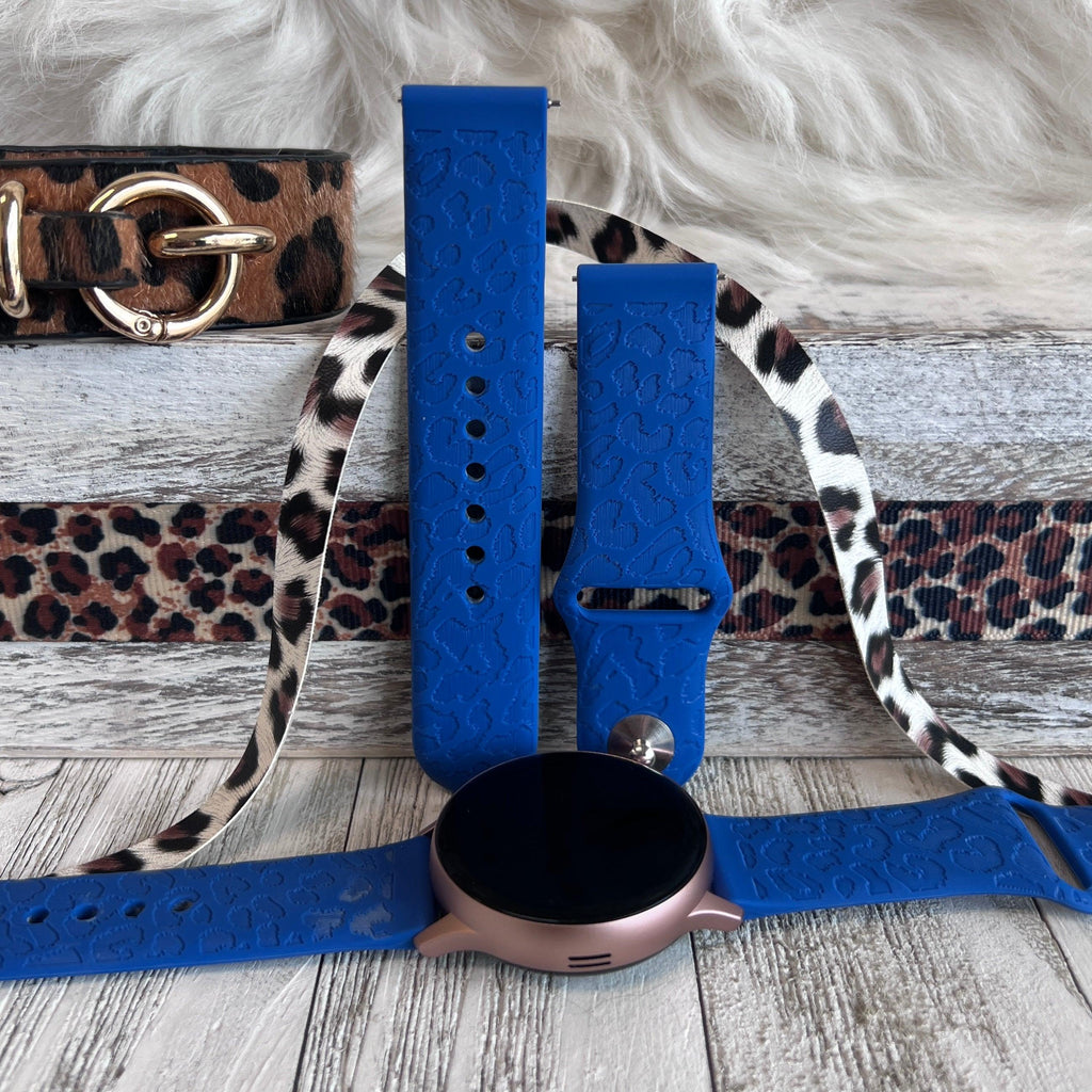 Engraved Blue Leopard Print Silicone Band For Samsung Watch - Fancy Bands 
